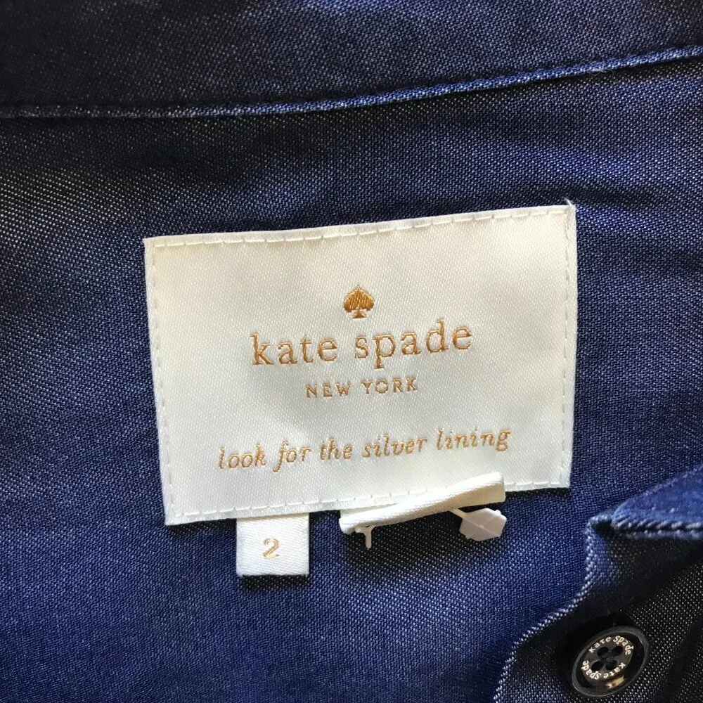 Kate Spade Las Vegas Indigo Griffin Dress Womens 2 Blue Chambray Long Sleeve
